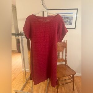 Soft Surroundings Linen Cotton Blend Red Midi Dress with liner